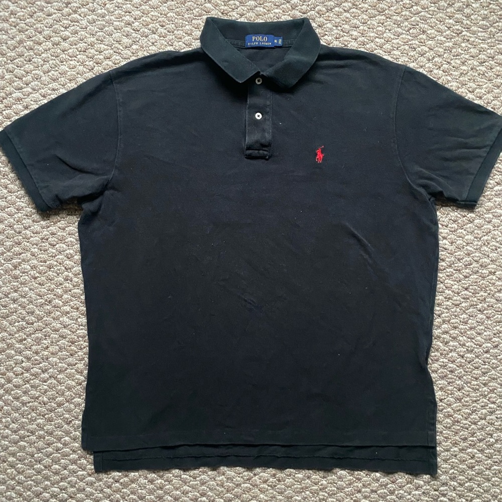 Polo Ralph Lauren Polo Button Black Short Sleeve Shirt Red Pony Mens Size XL